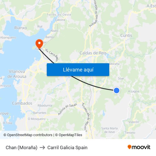 Chan (Moraña) to Carril Galicia Spain map