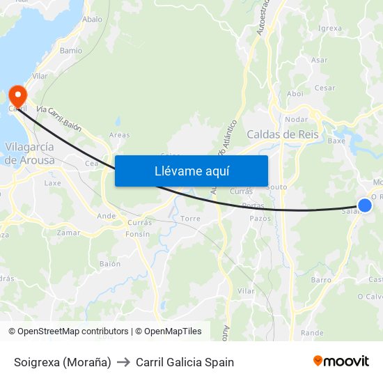 Soigrexa (Moraña) to Carril Galicia Spain map