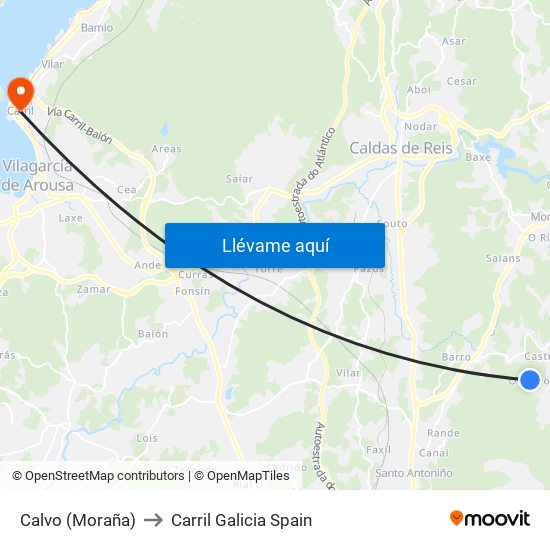 Calvo (Moraña) to Carril Galicia Spain map