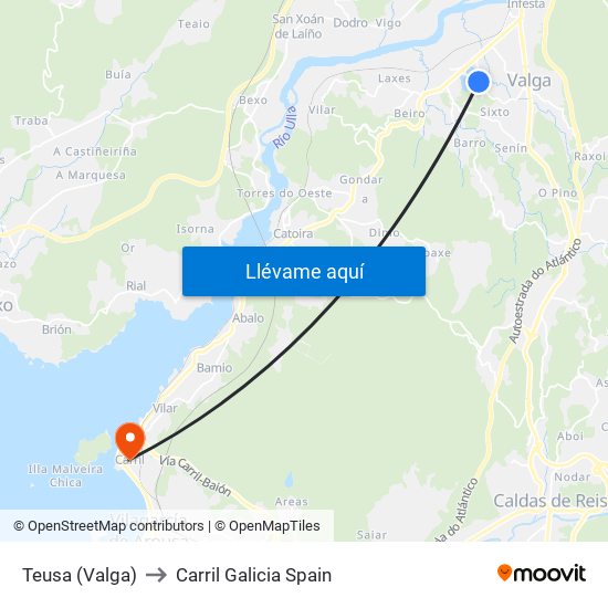 Teusa (Valga) to Carril Galicia Spain map