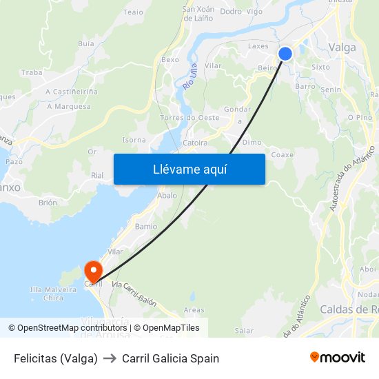 Felicitas (Valga) to Carril Galicia Spain map