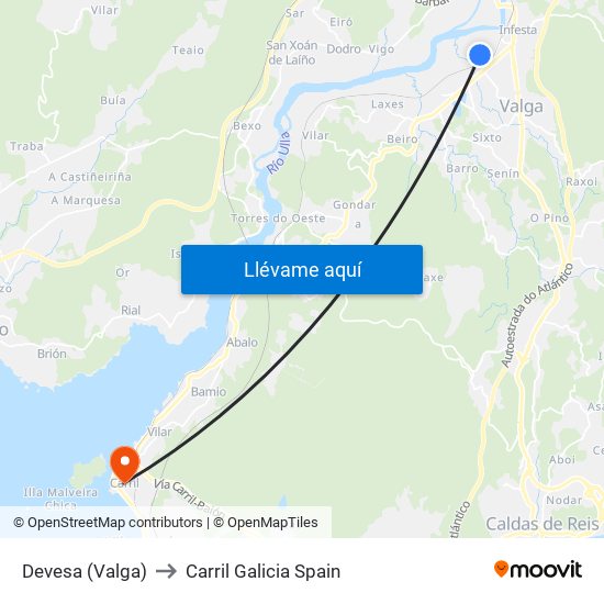 Devesa (Valga) to Carril Galicia Spain map