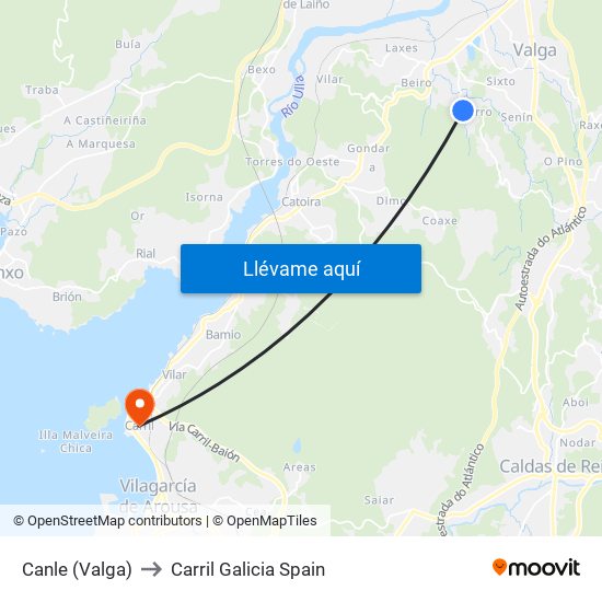 Canle (Valga) to Carril Galicia Spain map