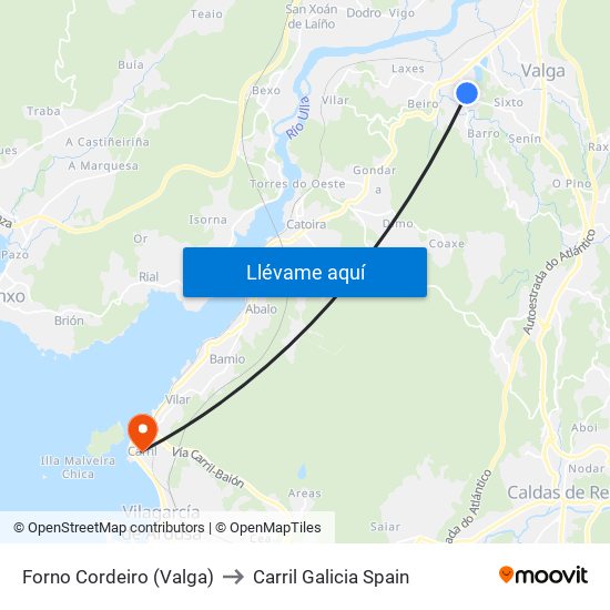 Forno Cordeiro (Valga) to Carril Galicia Spain map