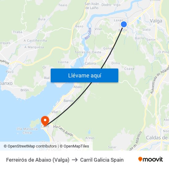 Ferreirós de Abaixo (Valga) to Carril Galicia Spain map
