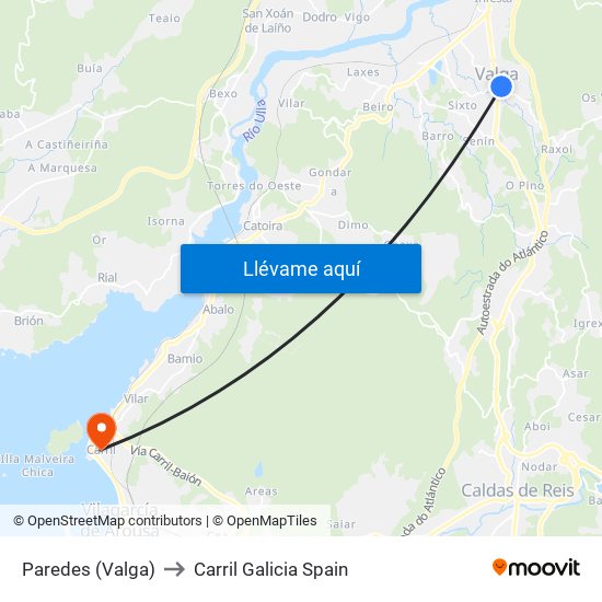Paredes (Valga) to Carril Galicia Spain map