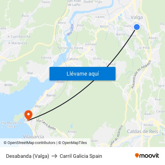 Desabanda (Valga) to Carril Galicia Spain map