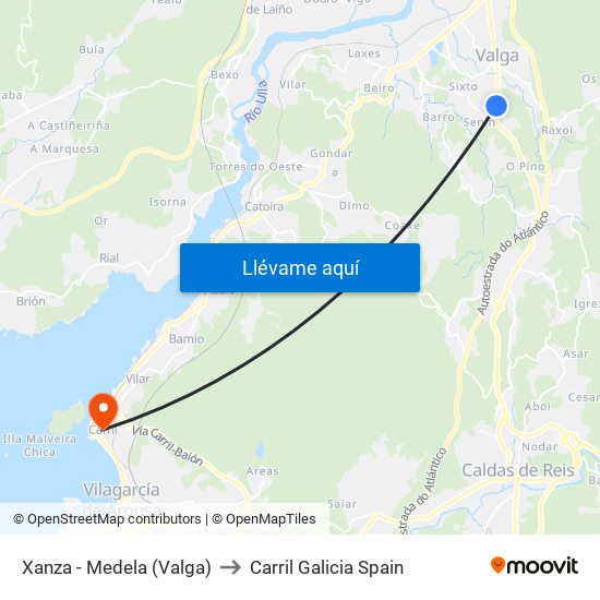 Xanza - Medela (Valga) to Carril Galicia Spain map
