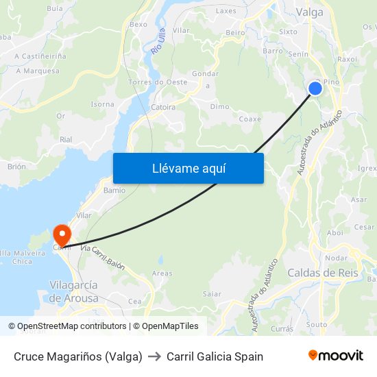 Cruce Magariños (Valga) to Carril Galicia Spain map