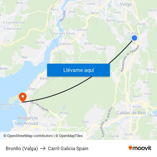 Bronllo (Valga) to Carril Galicia Spain map