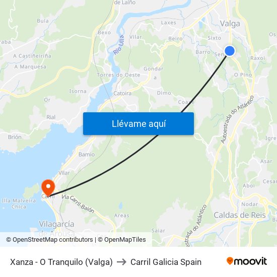 Xanza - O Tranquilo (Valga) to Carril Galicia Spain map