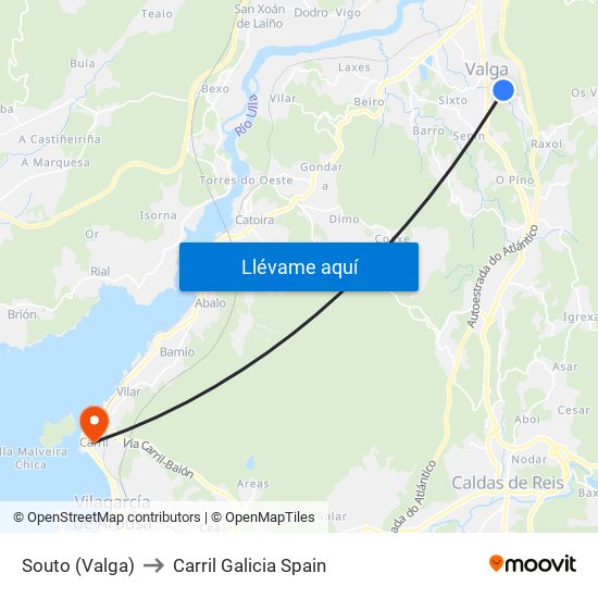 Souto (Valga) to Carril Galicia Spain map