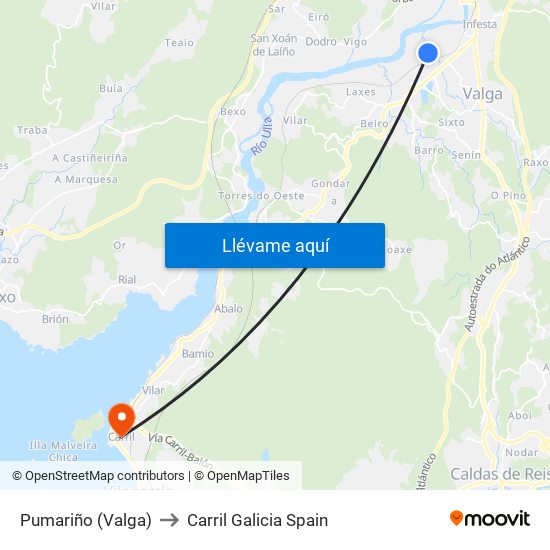 Pumariño (Valga) to Carril Galicia Spain map