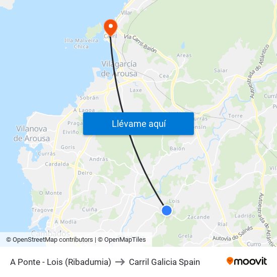 A Ponte - Lois (Ribadumia) to Carril Galicia Spain map