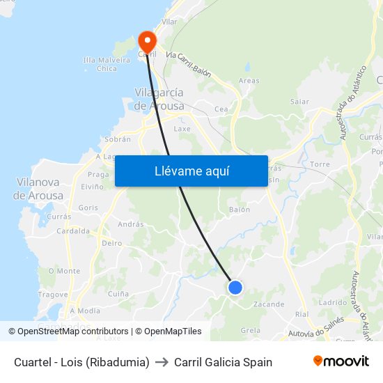 Cuartel - Lois (Ribadumia) to Carril Galicia Spain map