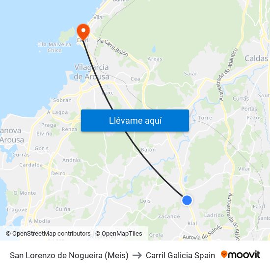 San Lorenzo de Nogueira (Meis) to Carril Galicia Spain map