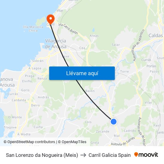 San Lorenzo da Nogueira (Meis) to Carril Galicia Spain map