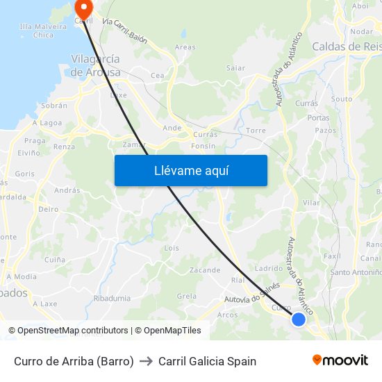 Curro de Arriba (Barro) to Carril Galicia Spain map