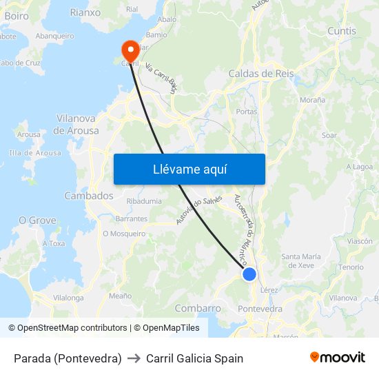 Parada (Pontevedra) to Carril Galicia Spain map