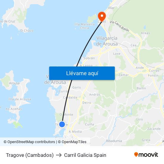 Tragove (Cambados) to Carril Galicia Spain map