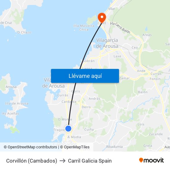 Corvillón (Cambados) to Carril Galicia Spain map