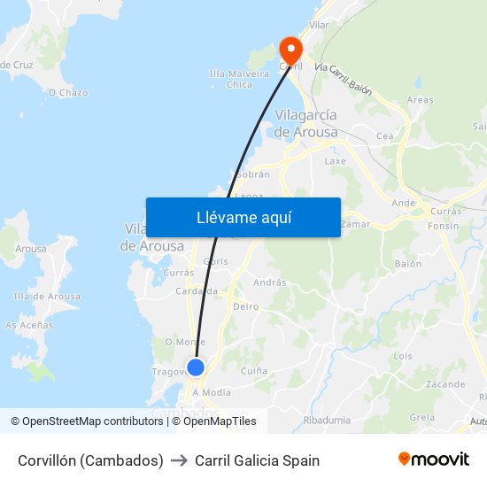 Corvillón (Cambados) to Carril Galicia Spain map