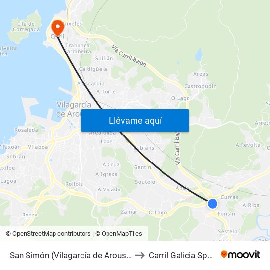 San Simón (Vilagarcía de Arousa) to Carril Galicia Spain map