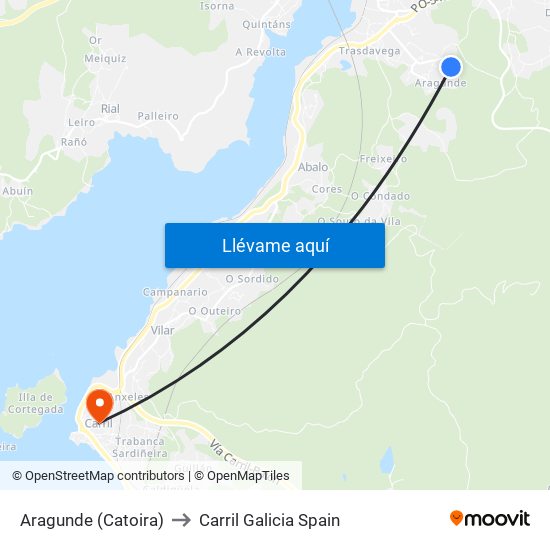 Aragunde (Catoira) to Carril Galicia Spain map