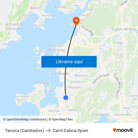 Tanoira (Cambados) to Carril Galicia Spain map