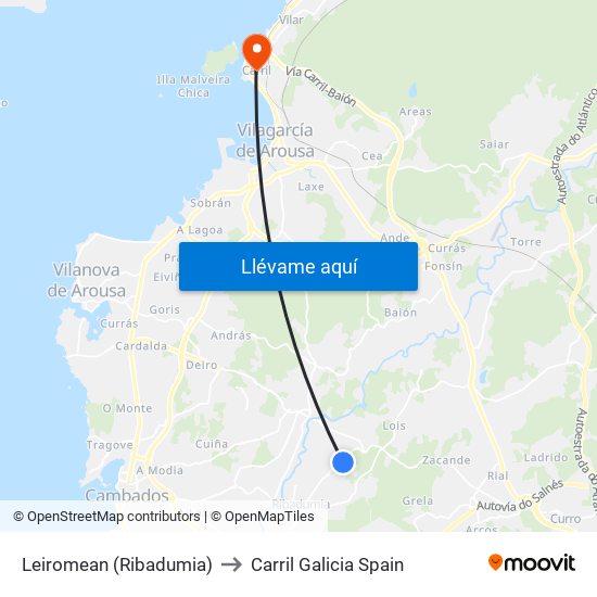 Leiromean (Ribadumia) to Carril Galicia Spain map
