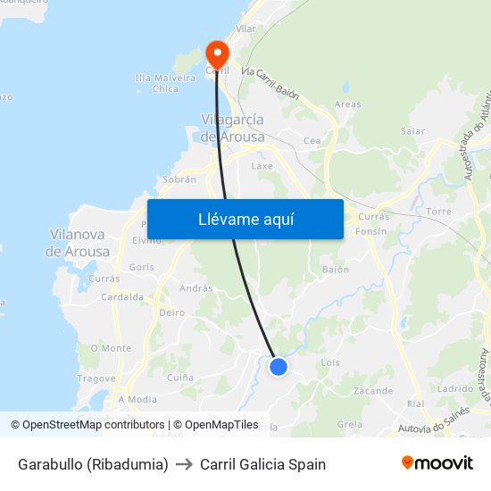 Garabullo (Ribadumia) to Carril Galicia Spain map