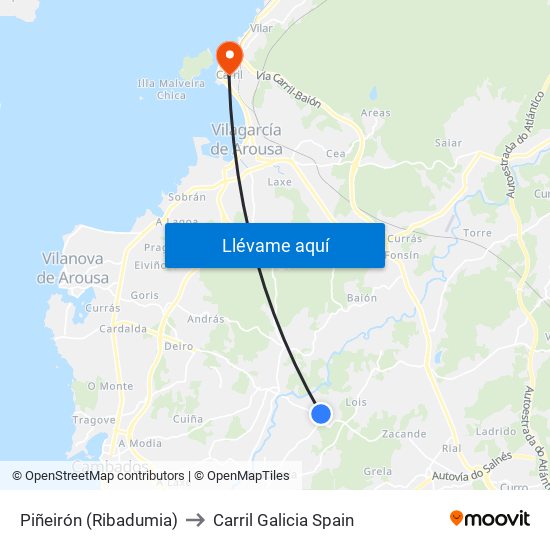 Piñeirón (Ribadumia) to Carril Galicia Spain map