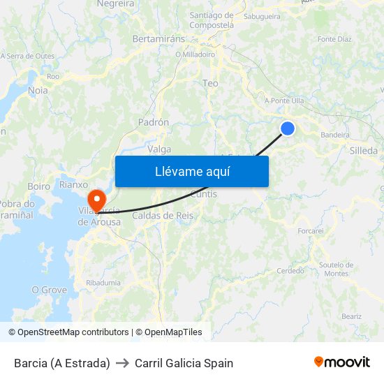 Barcia (A Estrada) to Carril Galicia Spain map