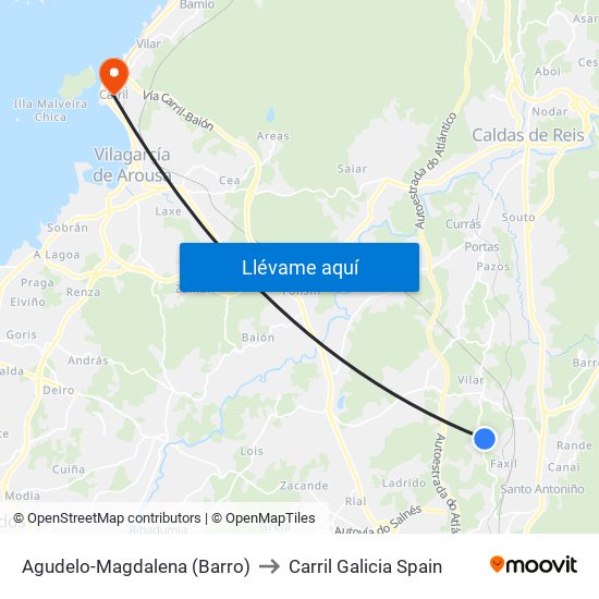 Agudelo-Magdalena (Barro) to Carril Galicia Spain map