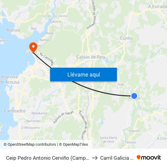 Ceip Pedro Antonio Cerviño (Campo Lameiro) to Carril Galicia Spain map