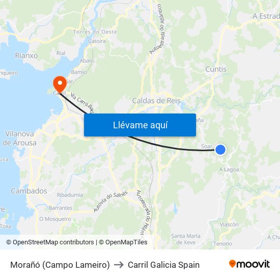 Morañó (Campo Lameiro) to Carril Galicia Spain map