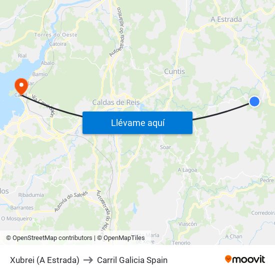 Xubrei (A Estrada) to Carril Galicia Spain map