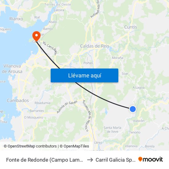 Fonte de Redonde (Campo Lameiro) to Carril Galicia Spain map
