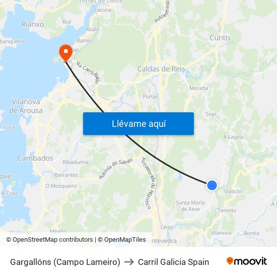 Gargallóns (Campo Lameiro) to Carril Galicia Spain map