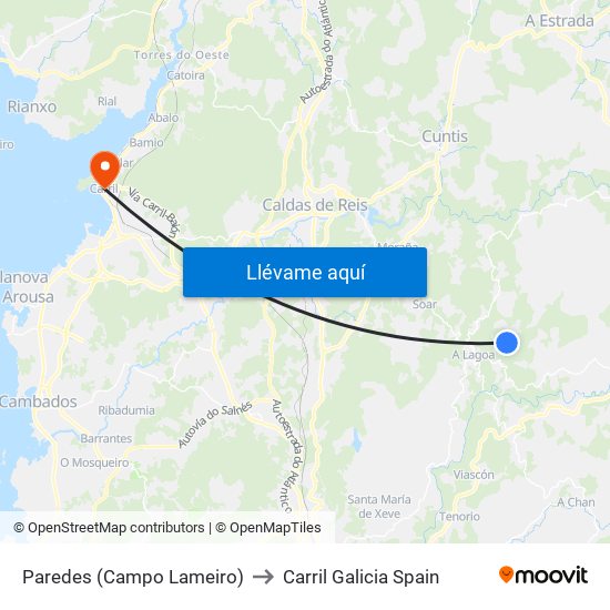 Paredes (Campo Lameiro) to Carril Galicia Spain map