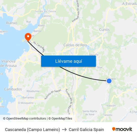 Cascaneda (Campo Lameiro) to Carril Galicia Spain map
