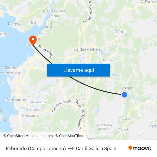 Reboredo (Campo Lameiro) to Carril Galicia Spain map