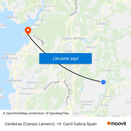 Cerdeiras (Campo Lameiro) to Carril Galicia Spain map