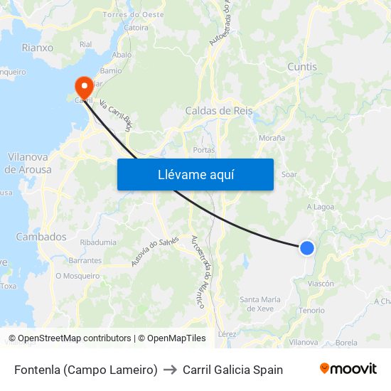 Fontenla (Campo Lameiro) to Carril Galicia Spain map