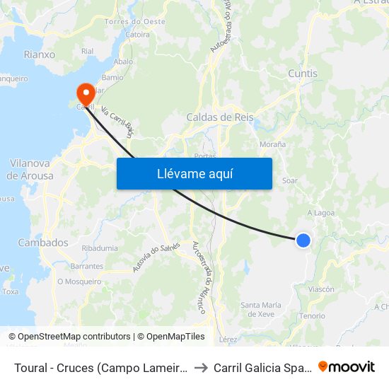 Toural - Cruces (Campo Lameiro) to Carril Galicia Spain map