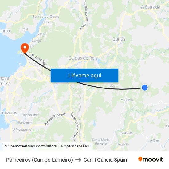 Painceiros (Campo Lameiro) to Carril Galicia Spain map