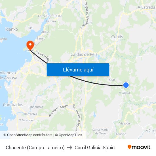 Chacente (Campo Lameiro) to Carril Galicia Spain map