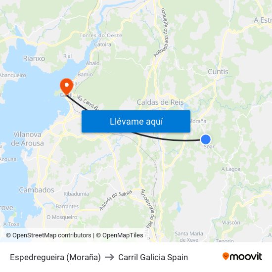 Espedregueira (Moraña) to Carril Galicia Spain map