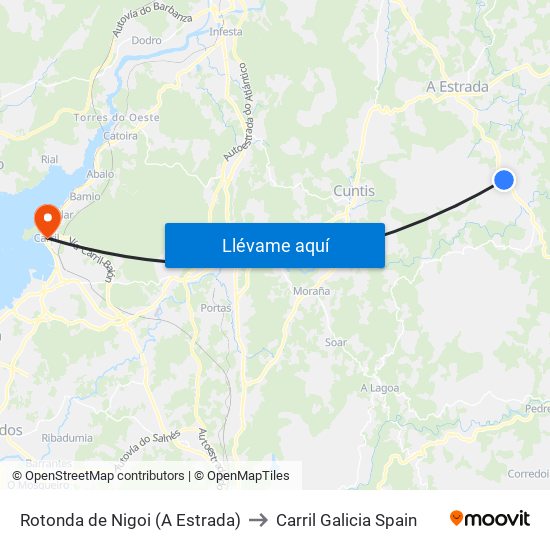 Rotonda de Nigoi (A Estrada) to Carril Galicia Spain map
