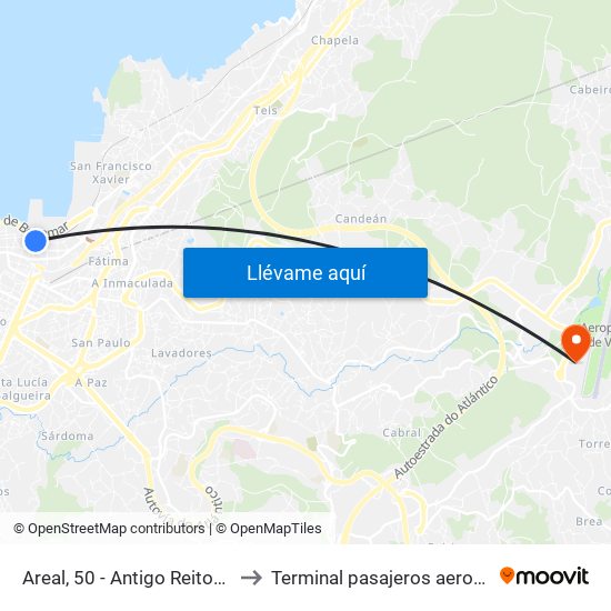 Areal, 50 - Antigo Reitorado (Vigo) to Terminal pasajeros aeropuerto Vigo map